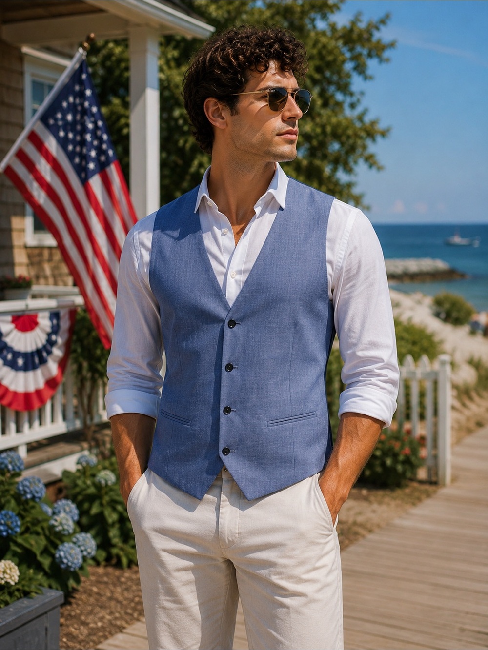 💜Men's Classic Blue Wool Blend Vest - Picture 8 of 8